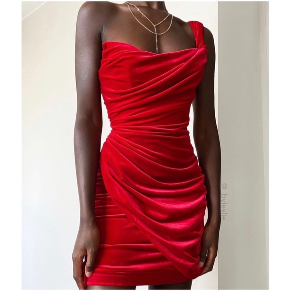 House of CB Dresses & Skirts - HOUSE OF CB Eliska Clare Velvet Draped Corset Dress - Red